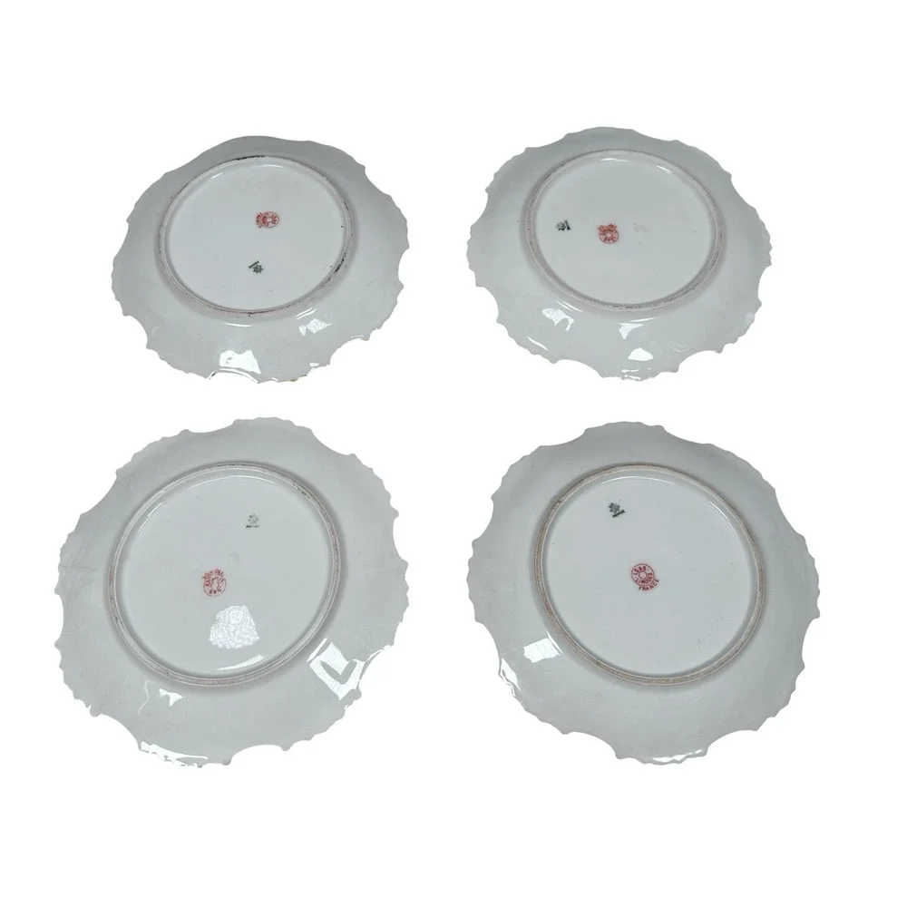 Vintage Limoges Art Nouveau LS&S Straus Salad Plates Roses Green Gold Lot‎ of 4